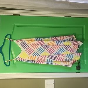 Handkerchief dress print hatch mark flowy cover spaghetti strap